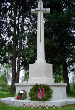 Cross of sacrifice with crosses of remembrance placed in memory of some of the airmen lost on Tirpitz ops.